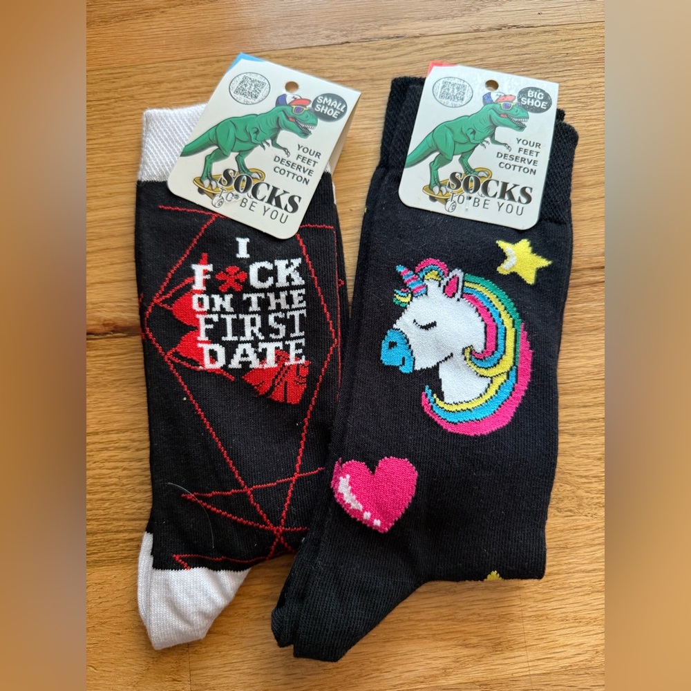 Unicorn & Geometric Pattern Socks, Small & Large, BNWT